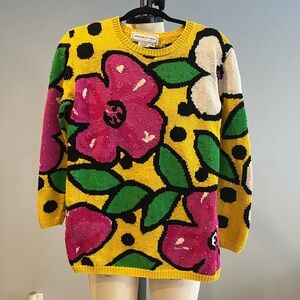 Adrienne Vittadini Pink and Yellow Floral Sweater
